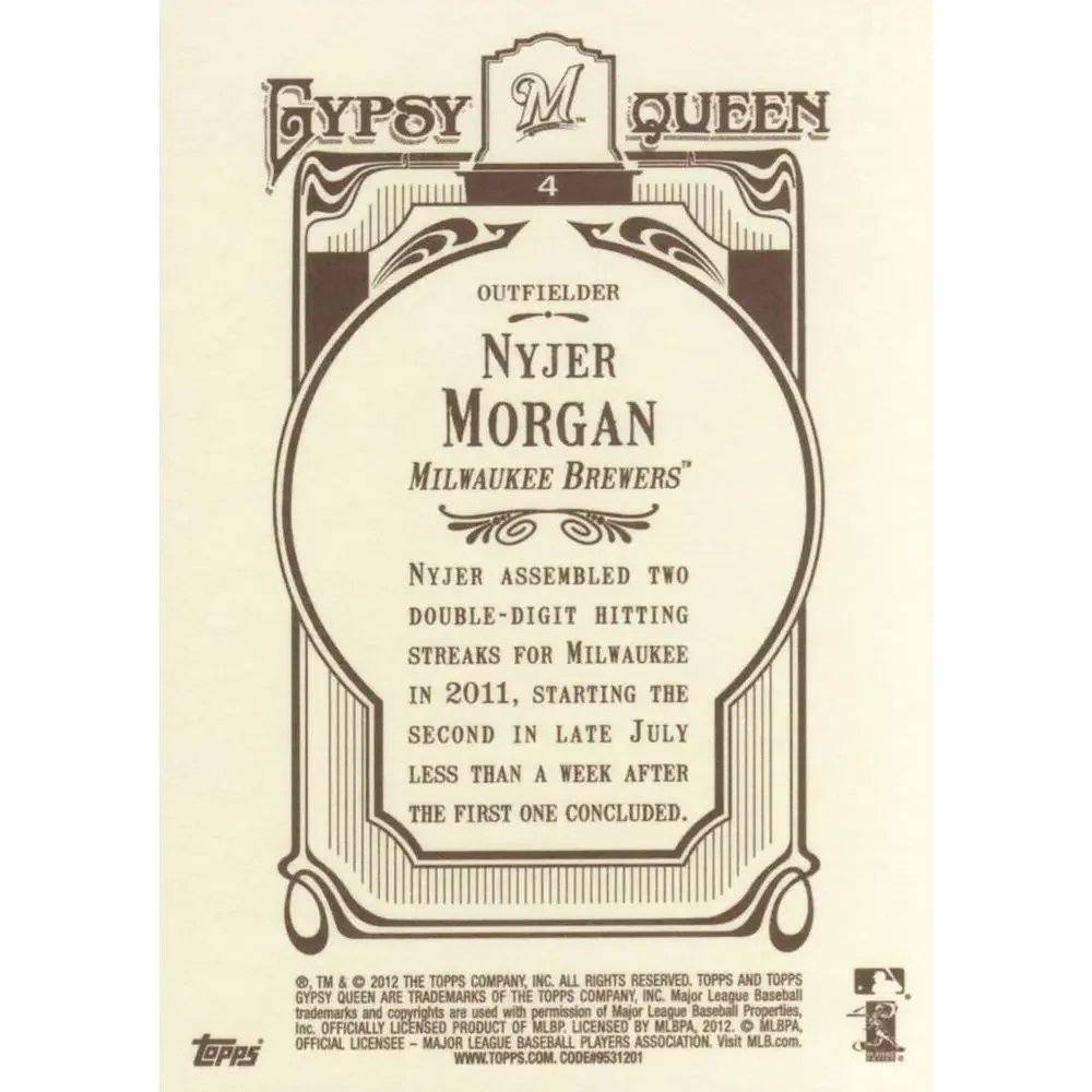 2012 Topps Gypsy Queen Nyjer Morgan # 4 Milwaukee Brewers